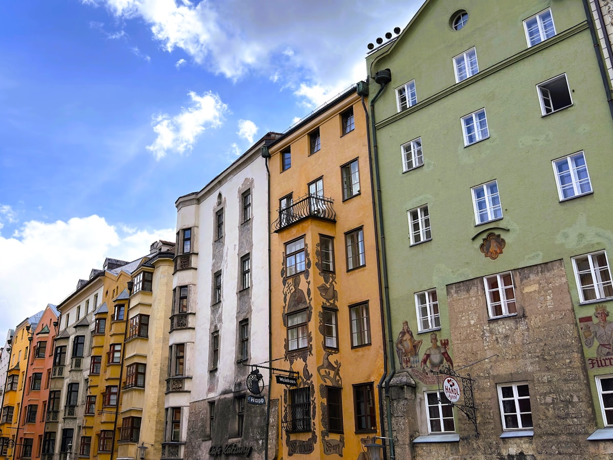 Hotel Goldener Adler – Colorful buildings line a narrow european street
